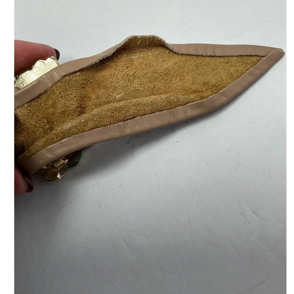 Leather Waist‎ Belt Womens Medium Tan Gold Sculptural Buckle Vintage Style